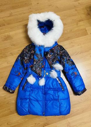 Зимняя курточка пальто с мехом тинсулейт и шарфик с мехом