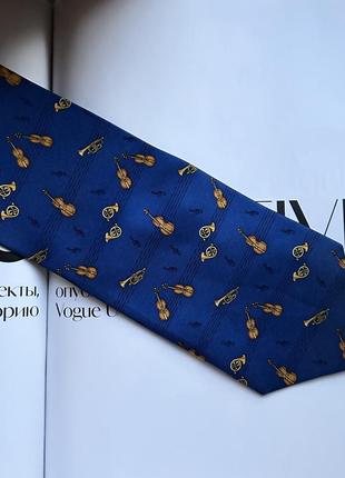 Синя шовкова краватка з музичними інструментами family tie silk