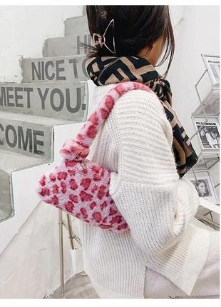 Женская трендовая сумка,плюшевая мягкая сумка с животным принтом, через плечо багет3 фото