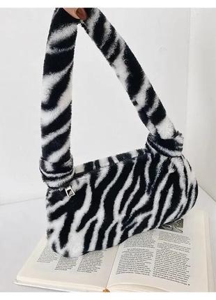 Женская трендовая сумка,плюшевая мягкая сумка с животным принтом, через плечо багетз2 фото