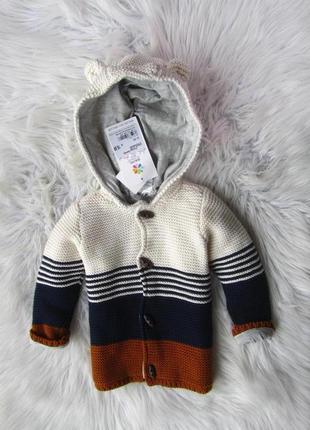 Теплая вязаная хлопковая кофта кардиган свитер толстовка худи с капюшоном и ушками topomini topolino7 фото