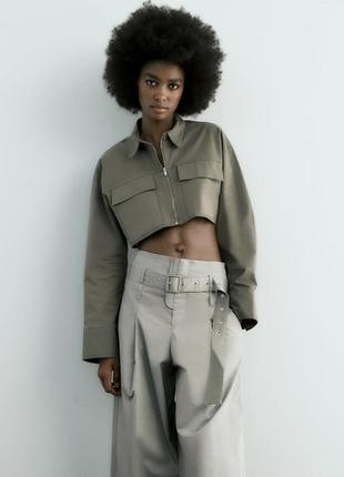 Рубашка укорочённая zara оригинал хаки