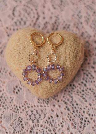 Серьги-кольца александрит+коннектор цветок l-44мм швенза гипоаллерген сплав цвет лимонное золото