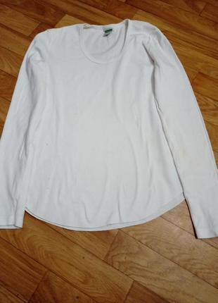 Белая катоновая футболка з довгим рукавом