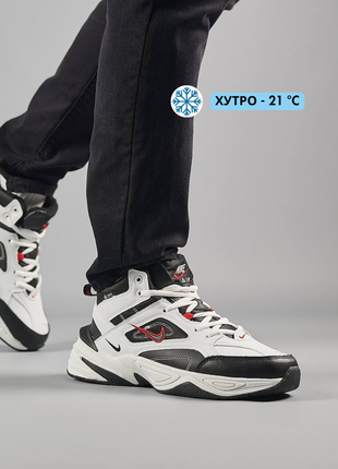 Зимові чоловічі водостійкі  кросівки  на хутрі 
nike m2k tekno, black white and red ❄️