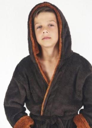 Коричневый детский/подростковый теплый махровый халат для мальчика 6-14 лет. есть цвета7 фото
