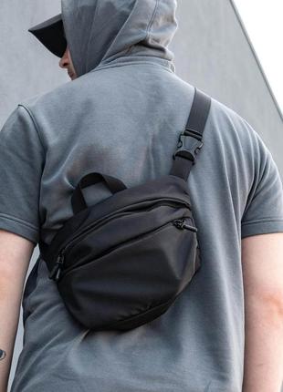 Стильна містка нагрудна сумка через плече frog чорна тканинна на 3 відділення нейлон