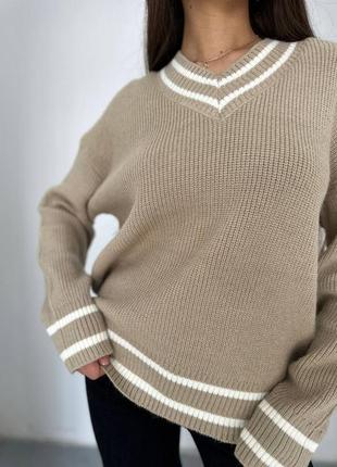 Теплий вовняний светр акриловий зі смужками вільного крою оверсайз3 фото
