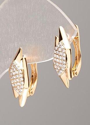 Серьги xuping позолота 18к с белыми стразами d-20х7,5мм+-