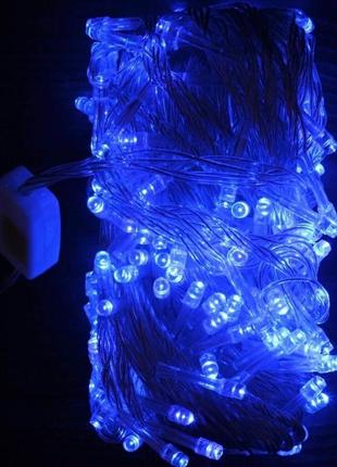 Світлодіодна святкова новорічна гірлянда прозорий шнур від мережі 300 led 20 метрів 8 режимів біла/синя4 фото