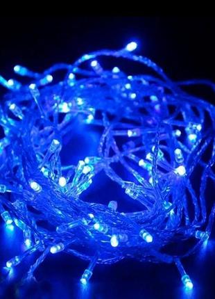 Світлодіодна святкова новорічна гірлянда прозорий шнур від мережі 300 led 20 метрів 8 режимів біла/синя