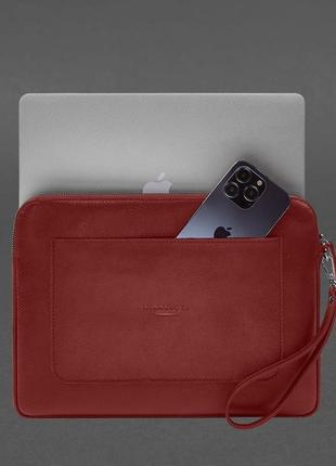 Кожаный чехол для ноутбука macbook 13 на молнии красный2 фото