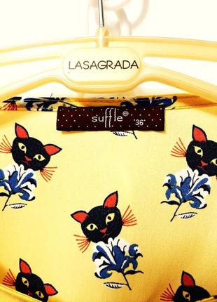 Жёлтая блуза кофточка с короткими рукавами на хлястиках принт мишки бантики рубашка женская р42/447 фото