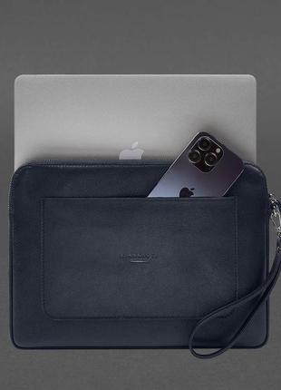 Кожаный чехол для ноутбука macbook 13 на молнии синий4 фото