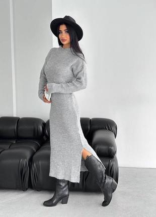 Теплое вязаное платье миди длинное теплое платье4 фото