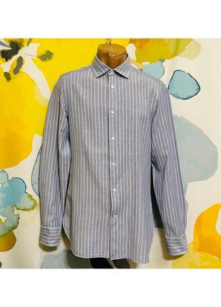 Оригинальная хлопковая рубашка ermenegildo zegna голубого цвета в полоску