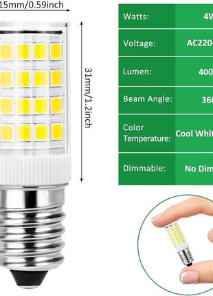 Світлодіодна лампочка tailcas e14 4w cool white 6000k, світлодіодні лампочки для витяжки e14, еквівалентні галогенним лампочкам4 фото