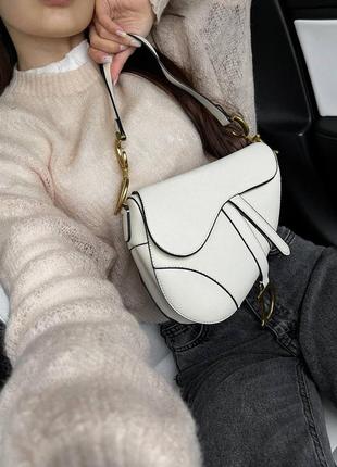 Белая кожаная сумка в стиле диор седло dior saddle3 фото