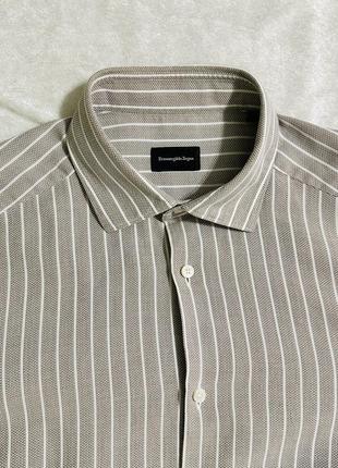 Оригінальна бавовняна сорочка ermenegildo zegna коричневого кольору у смужку7 фото