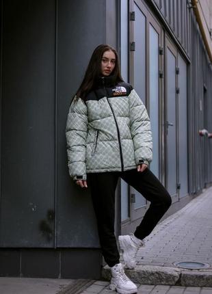 Куртка пуховая tnf gucci оливковая женская