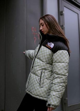 Куртка пухова tnf gucci оливкова жіноча2 фото