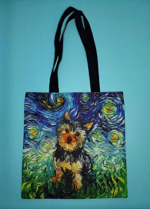 Тканевая сумка-шоппер "йоркширский терьер в звёздную ночь"1 фото