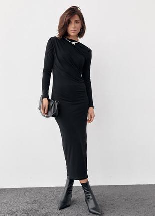 Вечернее платье с драпировкой - черный цвет, l (есть размеры)