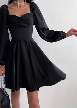 Елегантна сукня міні коротка вільного крою з довгими рукавами і вирізом на грудях софт5 фото
