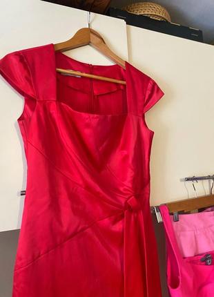 Платье миди, стильное платье красное, платье атлас2 фото