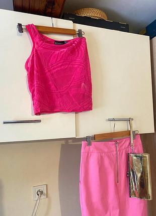 Топ на одно плечо, топ сетка, топ малиновый, топ розовый