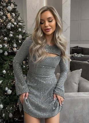 Шикарна новорічна сукня люрекс срібна барбі святкова на новий рік