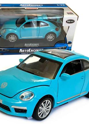 Машинка металева volkswagen beetle gsr «автоексперт» фольксваген жук, синій, звук, світло, відкр. двері, багажник, капот, 14*6*5