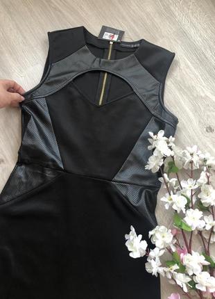 Чёрное короткой платье, платье с кожаными вставками ( экокожа)3 фото