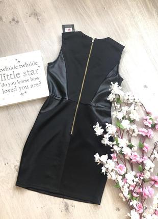 Чёрное короткой платье, платье с кожаными вставками ( экокожа)7 фото