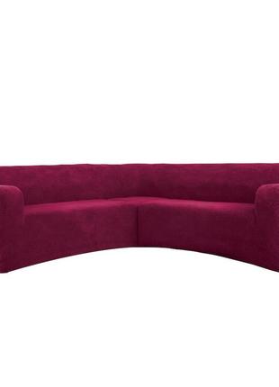 Чехол натяжной на угловой диван плюшевый меховой venera бордовый