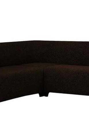 Чехол натяжной на угловой диван плюшевый меховой venera коричневый