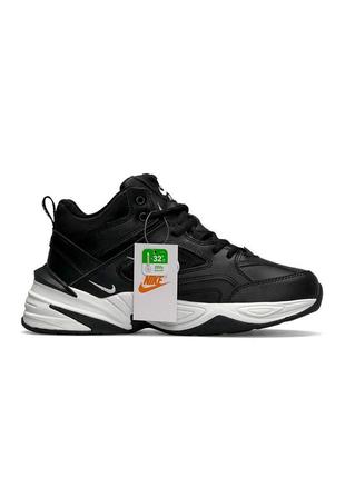 Зимові чоловічі кросівки nike m2k tekno mid all black fur4 фото