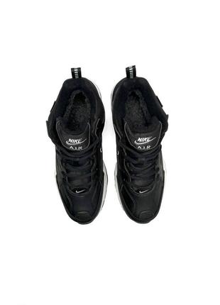 Зимові чоловічі кросівки nike m2k tekno mid all black fur6 фото