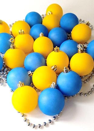 Ялинкові прикраси патріотичні 24 шт 6 см | ялинкові кульки жовто блакитні 6 см | іграшки  на ялинку