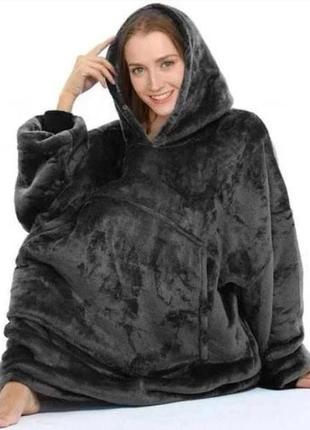 Толстовка плед з капюшоном і рукавами huggle hoodie оверсайз. колір: чорний4 фото