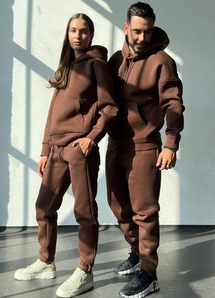 Теплый спортивный костюм качественная тринитка на флисе 44-56 размеры разные цвета коричневый