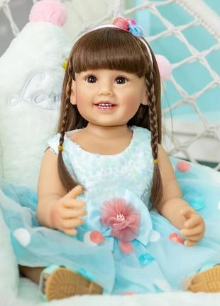 Велика лялька реборн (reborn) 55 см, гарна доросла дівчинка з вініл силіконовим тілом та довгим волоссям