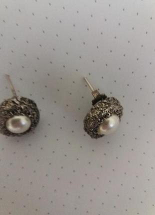 Серьги а-ля винтаж с жемчугом