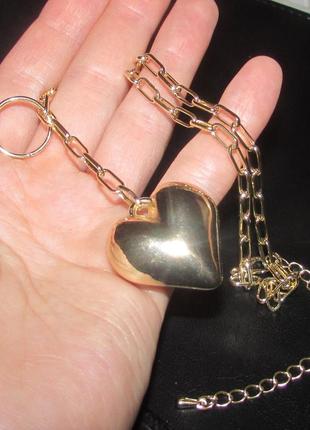Стильная золотистая цепь с объемным кулоном сердцем, новая! арт. 53736 фото