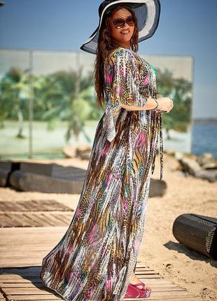Женская длинная пляжная туника до больших размеров 174 "лео абстракция" в расцветках8 фото
