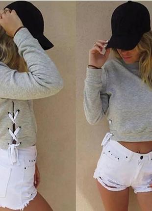 Свитшот с начесом  со шнуровкой