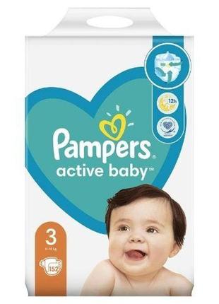 Підгузники дитячі pampers актів бейбі драй №3 152шт 6-10кг