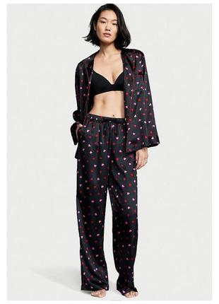 Пижама атласная victoria's secret satin long pajama set size l regular