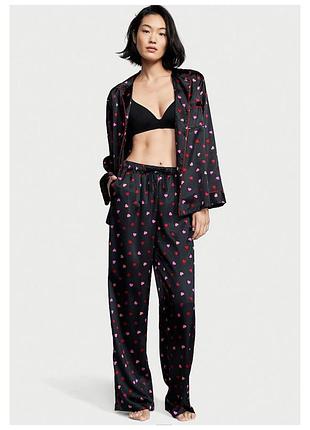 Піжама атласна victoria's secret satin long pajama set size l regular