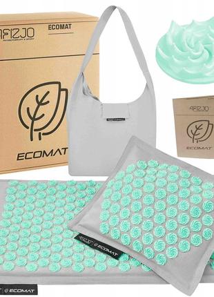 Килимок акупунктурний із подушкою 4fizjo eco mat аплікатор кузнєцова 4fj0230 grey/mint